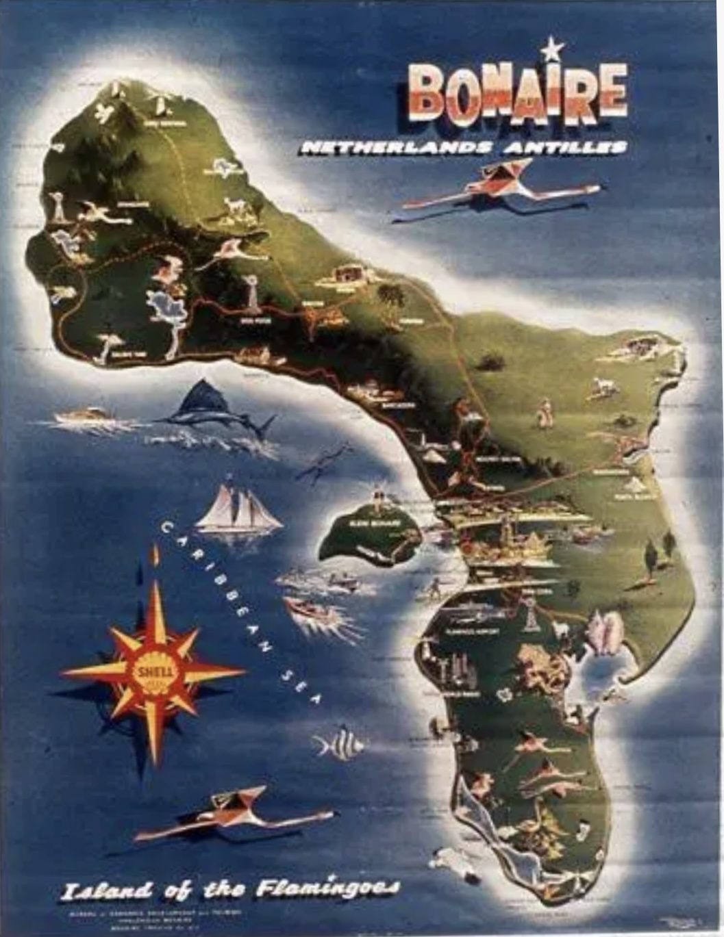 Vintage map of Bonaire, Netherlands Antilles.